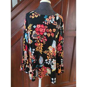 Attitudes By Renee Floral Bell Sleeve Top Black Multicolor Womens 3X